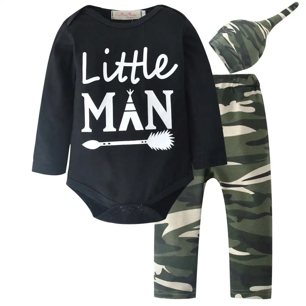 Одежда для малышей, модные топы с принтом для новорожденных мальчиков и девочек, штаны, шапочка, комплект одежды - Цвет: Черный