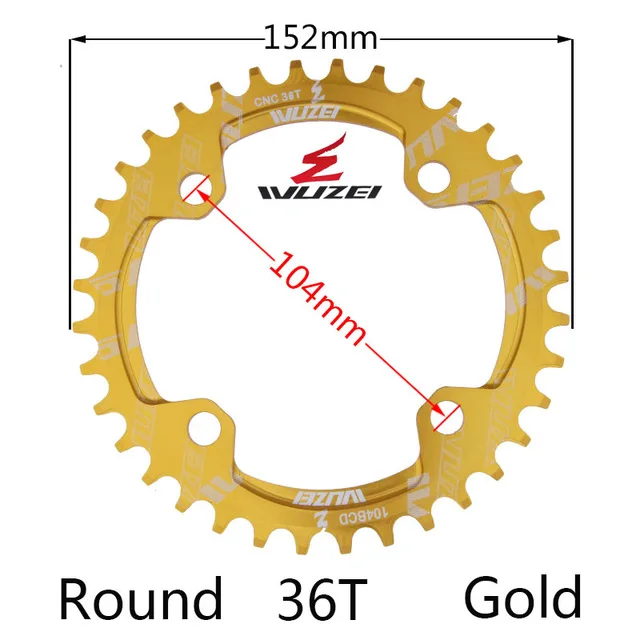 WUZEI одна скорость системы коленчатых колес кольцо узкий Широкий цепи 104BCD круглый 32T 34T 36T 38T для 11s 10s 9s 1*11 части - Цвет: Round 36T Gold