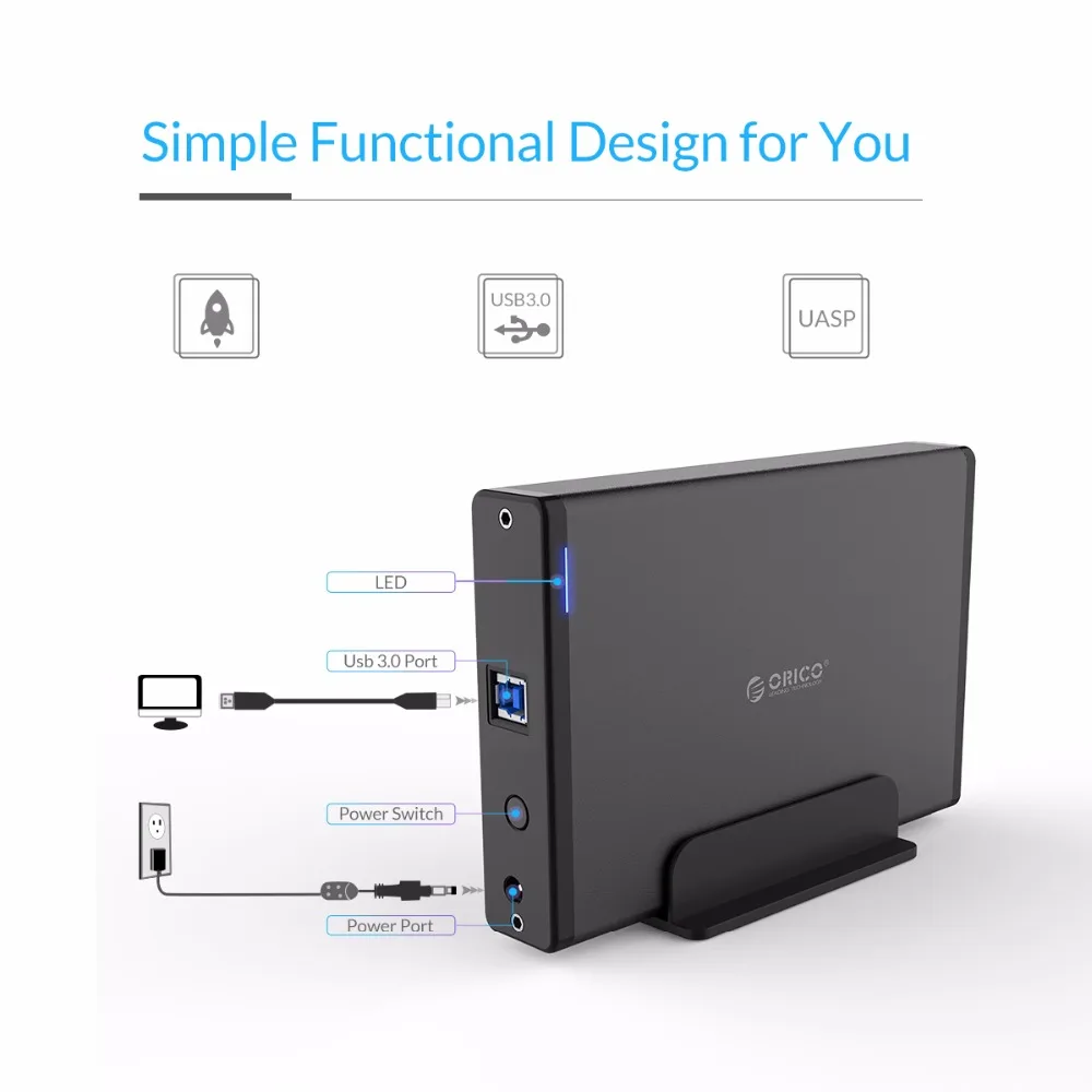 Алюминиевый корпус ORICO для жесткого диска USB 3.0 вплоть до SATA 3 5 дюйма HDD док станция