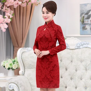 

Autumn Winter New Free Shipping Mom Dress Cheongsam Wedding Long Sleeve Medium Old Age Temperament Women Work Wear Slim