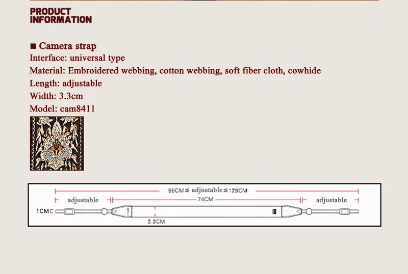 Cam8411 вышитый ремешок для камеры, мягкий хлопковый ремешок для цифровой камеры на шею, кожаный ремешок, регулируемая длина