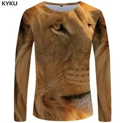 KYKU Лев Футболка мужская футболка с длинным рукавом животных Япония Повседневная панк аниме Футболка Rock Мужская одежда Мода Человек