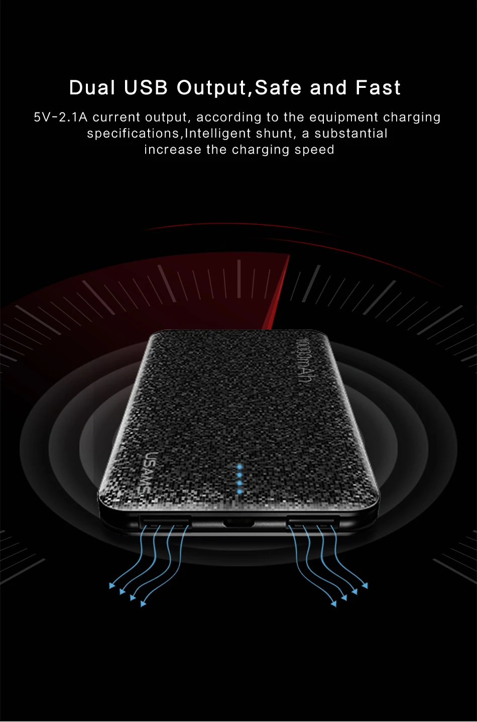 USAMS внешний аккумулятор для Xiaomi, двойной USB выход, универсальный, ультра тонкий, внешний аккумулятор для iPhone, samsung, 15 мм, внешний аккумулятор