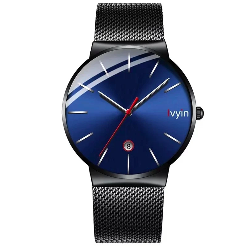 

Fashion Quartz Watch Men Steel Mesh Watches Calendar Wrist Watch Simple Blue Business Watch