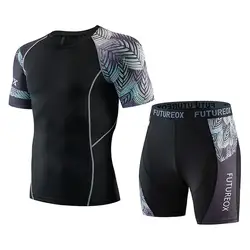 Комплект из двух предметов, Мужская футболка с короткими рукавами, укороченный топ + шорты, мужские спортивные костюмы 2019, Новая