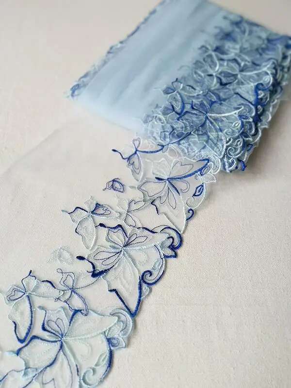 

1 Meter/lot Beautiful Blue Pink Butterfly Flower Lace Trim Embroidered Lace Mesh Fabric Patchwork Hot Sale