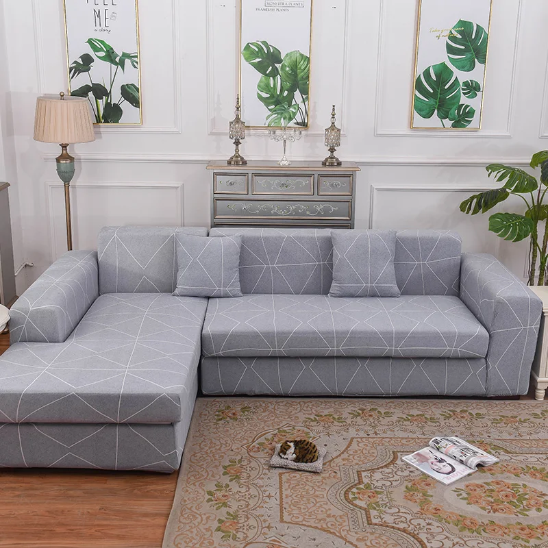 

Gray Rectangle Pattern Elastic Couch Sofa Cover Loveseat Cover Sofa Covers For Living Room Sectional Sofa Slipcover Armchair