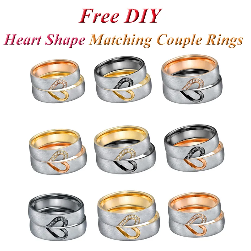 Black Silver Rose gold color Marriage Heart Anniversary Couple wedding ring jewelry men Engagement Rings for Women (3)