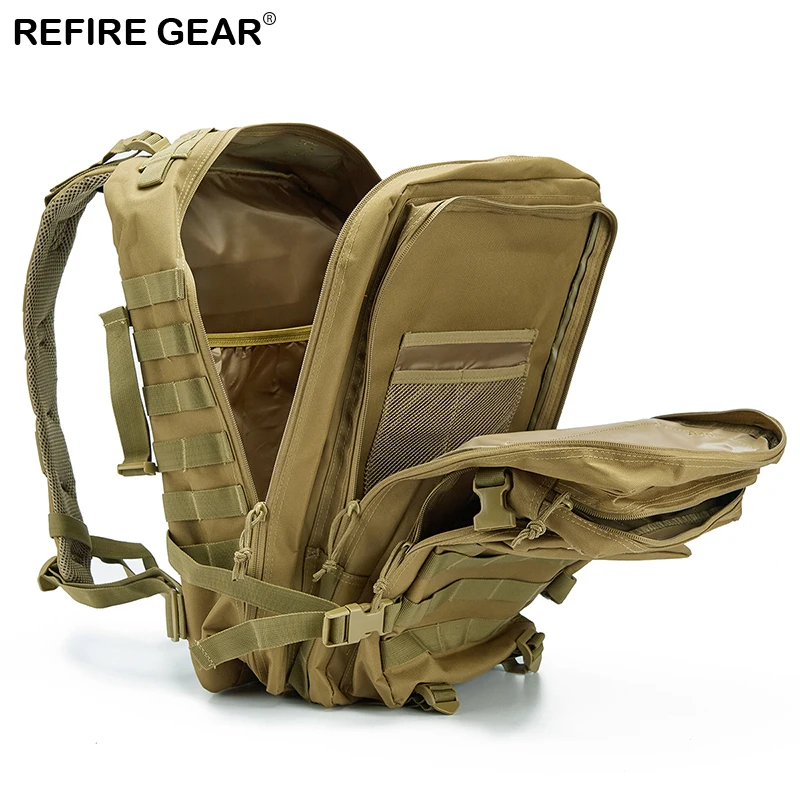 Refire Gear Outdoor Tactical Backpack Large-Capacity Waterproof Army Solider Bag Hiking Hunting Fishing Bag Camp Trekking Pack 