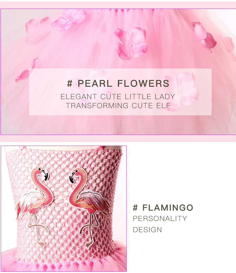 Girls Flamingo Kiss Tutu Dress Cartoon Flamingos Flower Princess Dresses for Photo Birthday Party Dress Up Clothing Summer Dress (11)