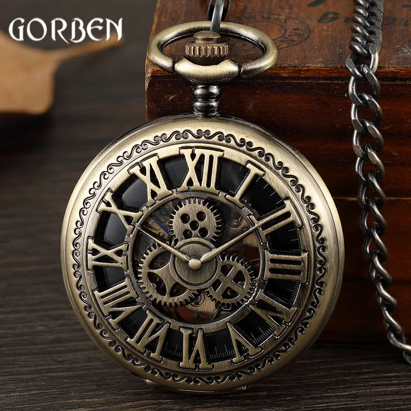 Original do Cavalo do Vintage Relógio de Bolso Relógios de Bolso Oco com Asa Mecânico Homens Cadeia Cavalo Pegasus Projeto Bronze Steampunk Fob