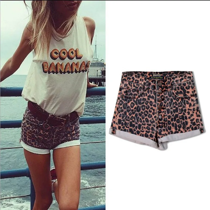 leopard denim shorts