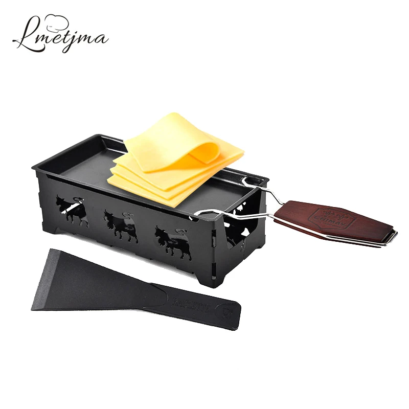 

LMETJMA Swiss Cheese Roasters Practical Mini Cheese Oven With Wooden Handle Nonstick Cheese Baking Tray BBQ Tools KC0129