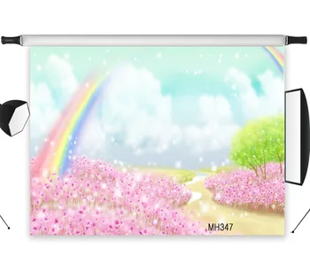 

LB Polyester & Vinyl FairyTale Pink Flowers Rainbow Photo Background Photography Child Backdrops Backgrounds For Photo Studio