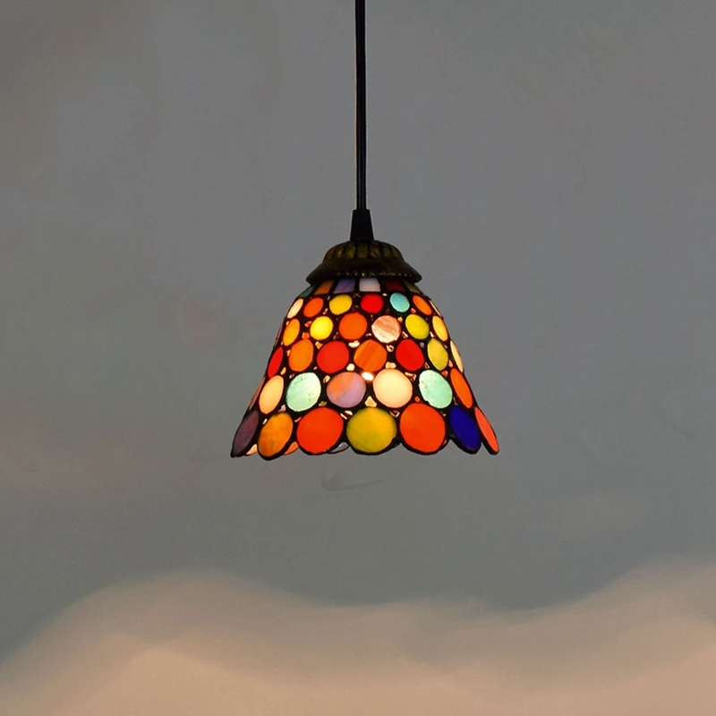 

Countryside colour Restaurant Art lighting Bar terrace Stained glass Aisle Small Pendant Lights E27 110-240V 6inch 15CM Pink