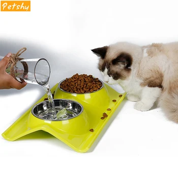 

Petshy Dual Port Dog Water Dispenser Feeder Utensils Bowl Stainless Steel Cat Drinking Fountain Food Dish Pets Feeding Bowls