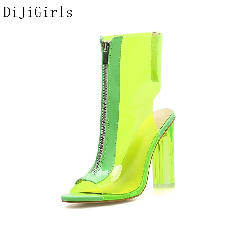 

Women Summer Boots Clear Jelly Sandals Crystal High Heel Ankle Boots Peep Toe Shoes Women Beach Casual Rubber Booties Size 42