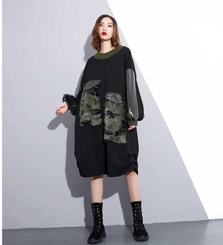 Whitney 2788 Automne Pu Noir Mode Robe Oversize Patchwork Femmes Ww 2018 D'hiver Streetwear Hiver Casual Wang 6rEHqx6