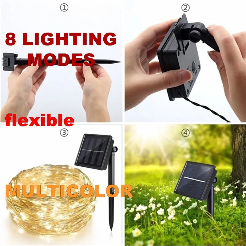 

8 modes multicolor Solar String Lights 20M 200 LED Wire String Fairy Lights Waterproof Christmas Solar Power Lamp For Garden De
