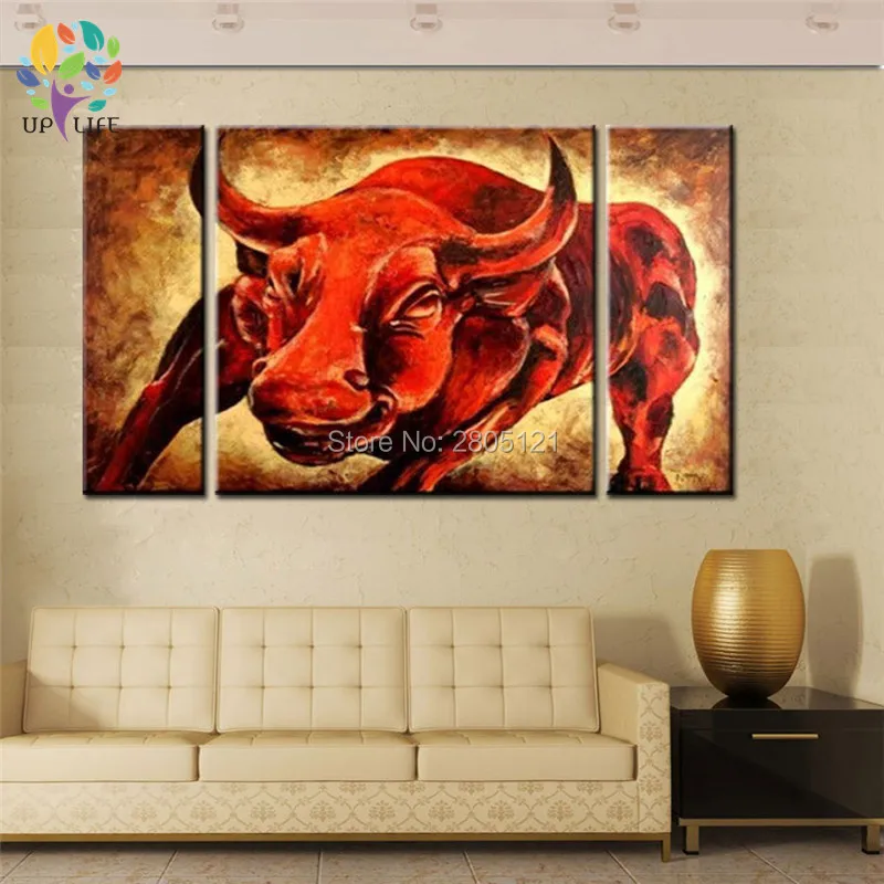 hand painted Red burning angry bull wall art The fighting bull canvas oil painting wall decor