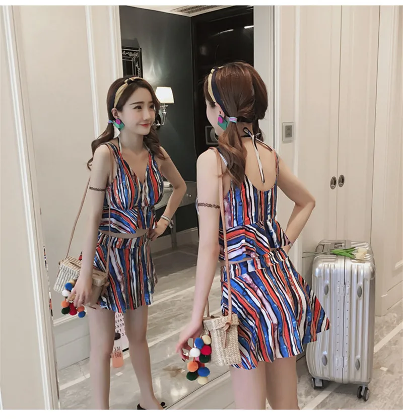 Maillot de bain femme женский купальник без спинки с принтом Собранный студенческий купальник для спа юбка из двух частей консервативный купальник