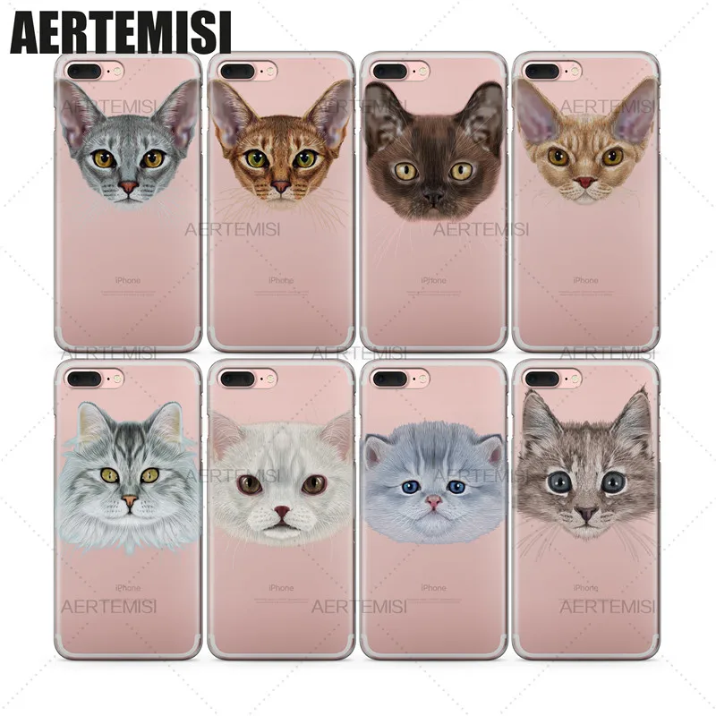 

Aertemisi Phone Cases Abyssinian Burmese Devon Rex Domestic Cat Clear Soft TPU Case Cover for iPhone 5 5s SE 6 6s 7 Plus