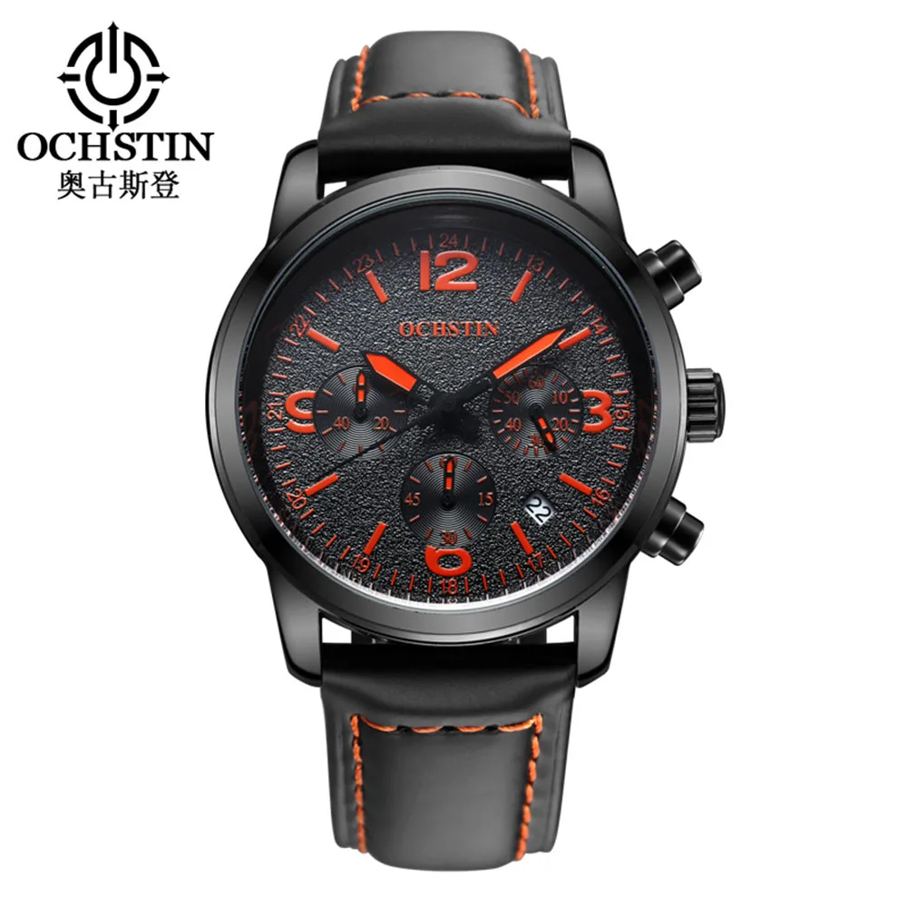 

Mens Watches Top Brand Luxury OCHSTIN Men Military Sport Wristwatch Chronograph Leather Quartz Watch Men relogio masculino A