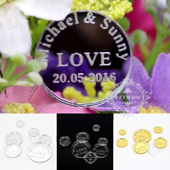 

50 * Personalised Custom Wedding Love Centerpieces Table Decoration Gold / Silver Mirror / Clear / Wood Party Round Table Decor