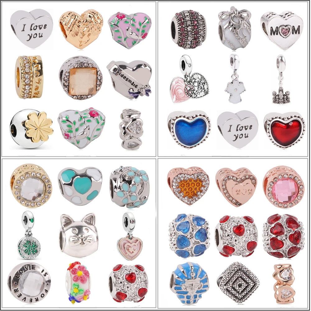 

Fit Original Pandora Charm Bracelets & Bangles DIY MOM Jewelry New Arrival Love Heart Flower Mickey Cartoon Crystal Beads