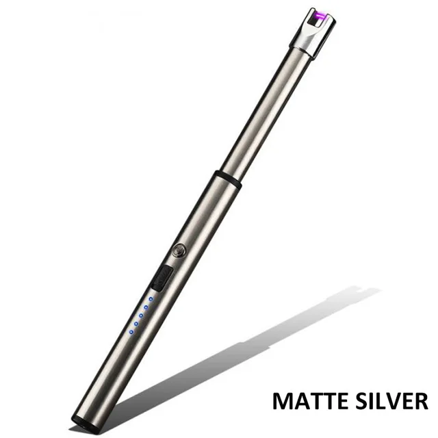Электрическая зажигалка с вращением на 360 градусов, USB перезаряжаемая зажигалка, Длинные кухонные электронные зажигалки без запаха, ветрозащитные Плазменные зажигалки AHC - Цвет: Matte Silver