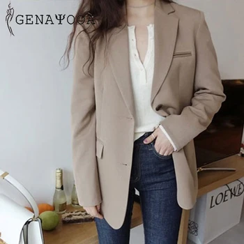 

Genayooa Korean Women Blazers And Jackets Elegant Blazer Women Casual Solid Long Sleeve Slim Coat Ladies Coats Spring 2019