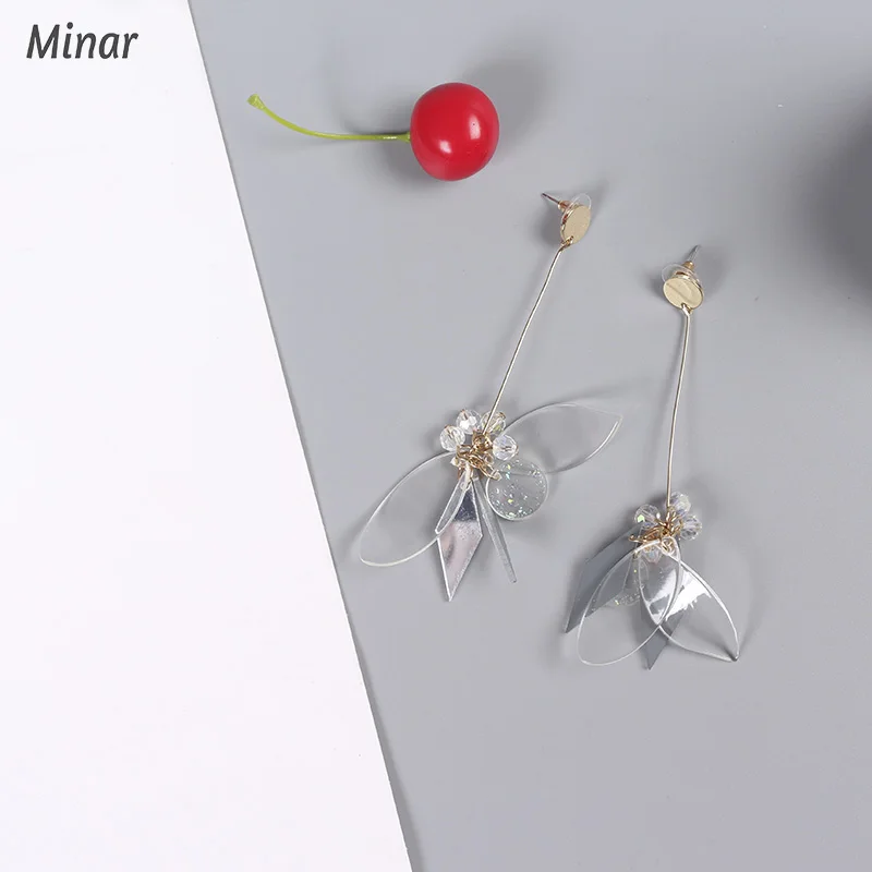 

Transparent Resin Fairy Flat Minor Earrings Shinny Summer Crystal Long Chain Geometric Earrings Circle Rhombus Leaf Women Access