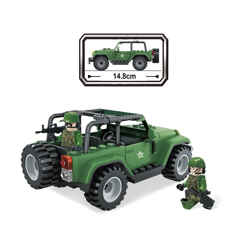

compatible LegoINGlys military WW2 war US army SUVS car Building Blocks model mini soldier figures bricks toys for children gift