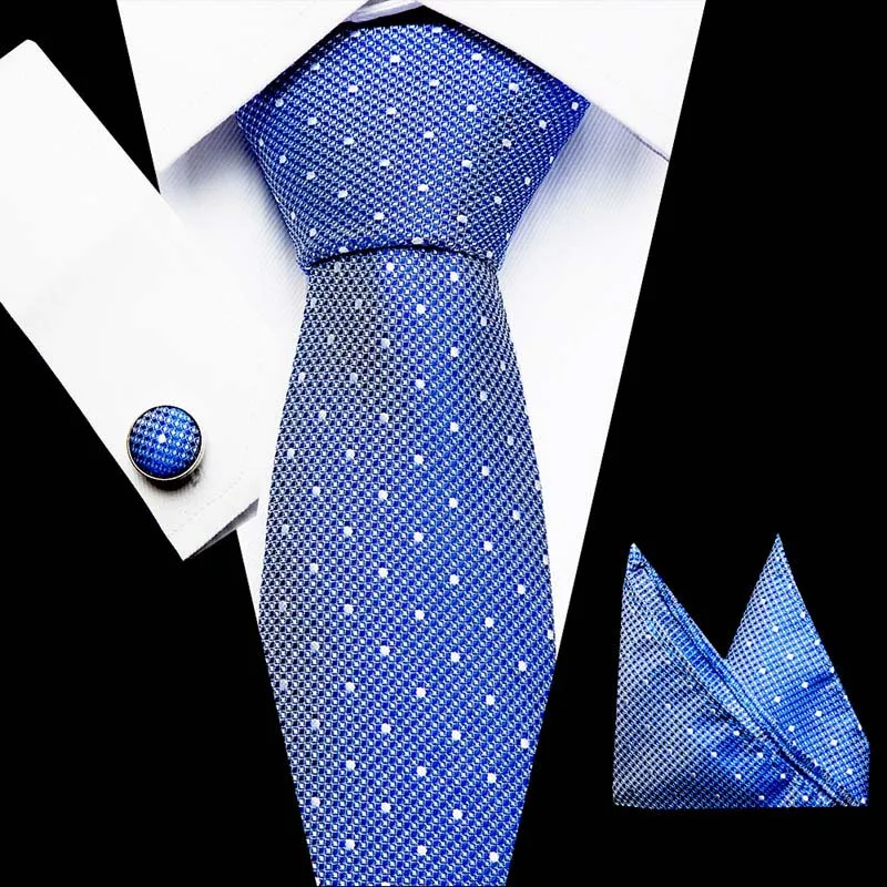

Snow Blue Polka dot men ties set Extra Long Size 145cm*7.5cm Necktie 100%Silk Jacquard Woven Neck Tie Suit Wedding Party