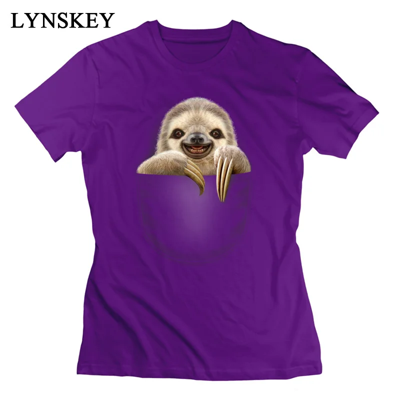LYNSKEY T-Shirt Short Sleeve Funny Funky POCKET SLOTH O Neck 100% Cotton Student Summer Fall Tops Shirts Funny Clothing Shirt white