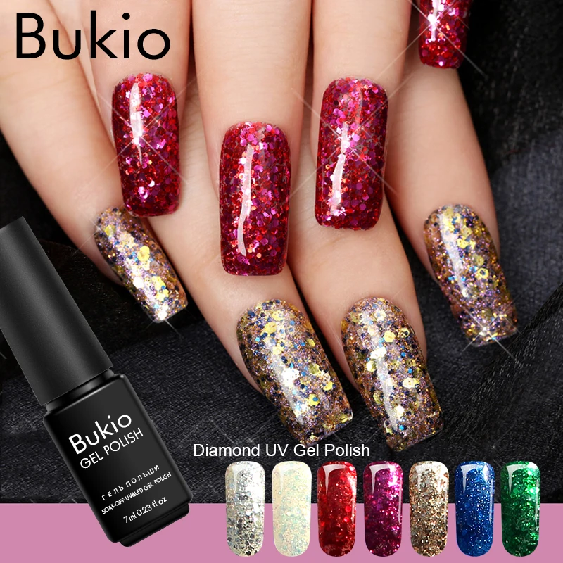 

Bukio 7ML Glitter Diamond UV Nail Polish 20 Colors Soak-off UV Gel Varnish Healthy and Eco-friendly Manicure Lacquer