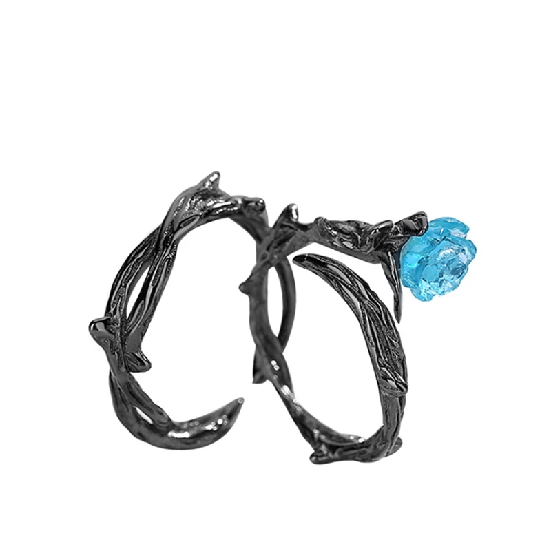 Ретро креативные парные кольца, черные цвета, розы, цветы, шипы, дизайн, кольцо на палец, синий кристалл, открытые винтажные кольца