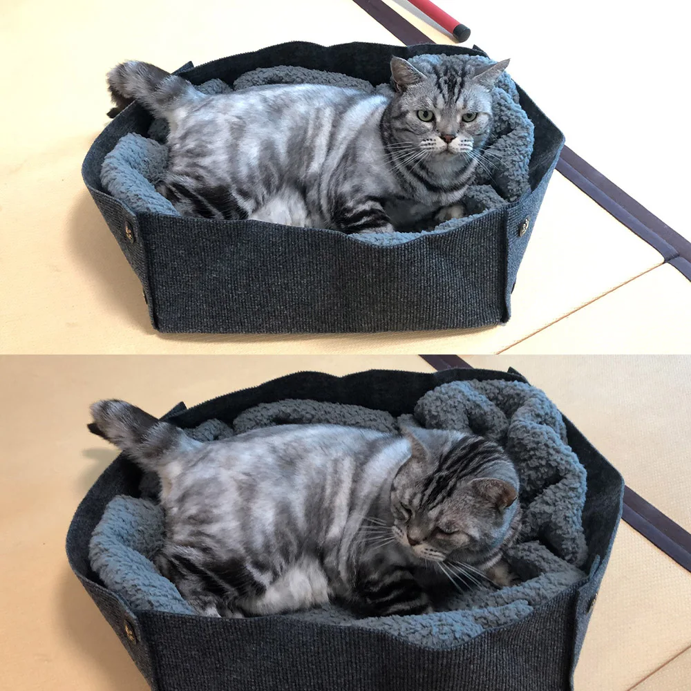 Foldable Pet Bed for Small Dog Nest Collapsible Cat Mat Cat Beds with Plush Blanket for Cat Dog Rabbit Summer Winter Pet Product