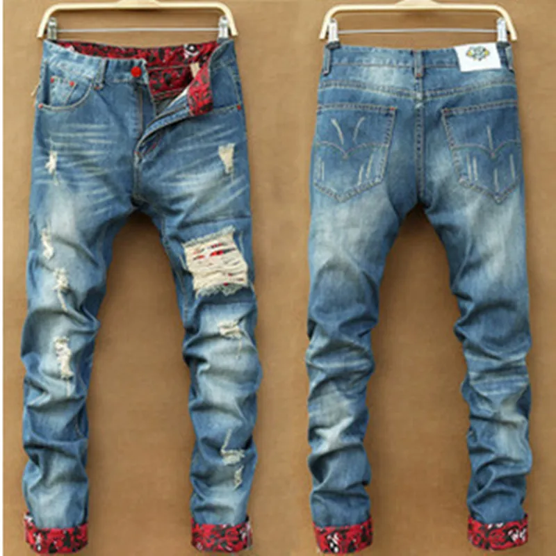 Men's Straight Leg Multi Pocket Jeans Slim Casual Denim Skinny Jeans Ripped Pants Trousers NEW