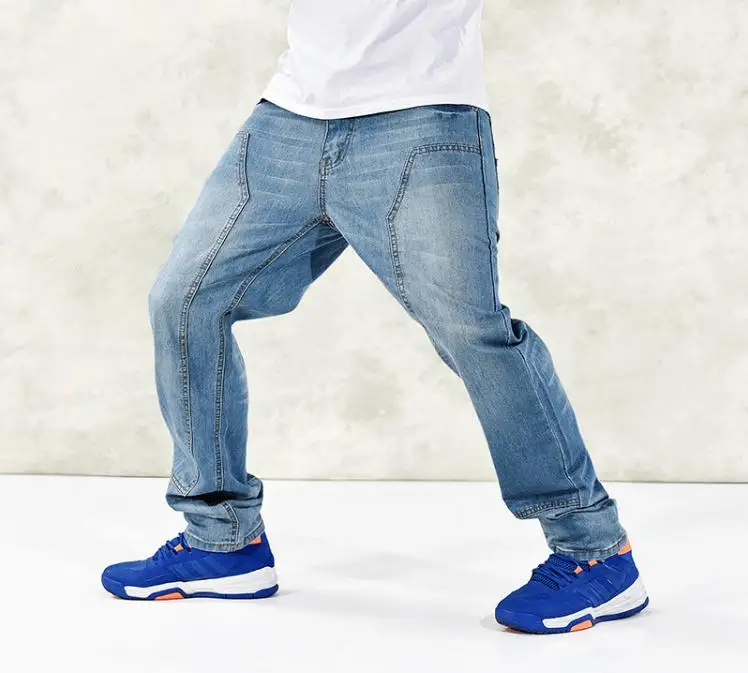 Плюс размер 46 сезоны свободные мужские джинсы хип-хоп джинсовые штаны осень зима новые мужские джинсы мешковатые длинные брюки мужские штаны хип-хоп
