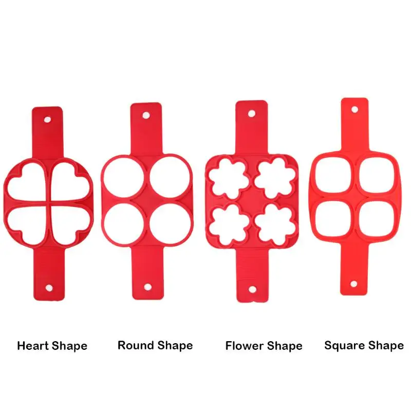 1 шт., красная силиконовая антипригарная блинница с 4 отверстиями, милая форма для жарки яиц, сделай сам, квадратное сердце, круг, цветочное кольцо для яиц, кухонные инструменты