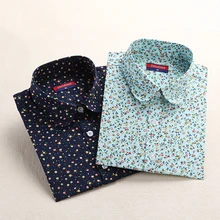 Shirts Women Vintage Printed Women Blouse Turn-Down Collar Ladies Office Blouse Shirt Cotton Chemise Femme 2017 Blusas Plus Size