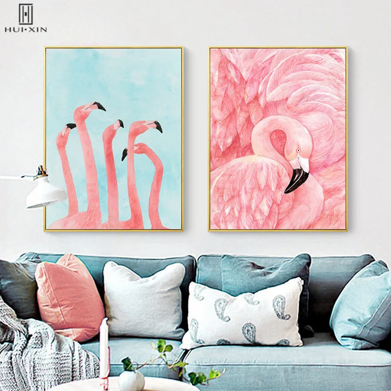 Modern Canvas Paintings Pictures Fashion Items Pink Flamingo Green