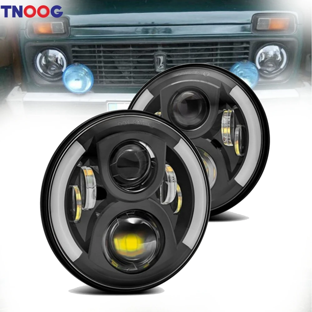 

TNOOG 7" LED Headlight For JEEP Land Rover UAZ Hunter Suzuki Samurai 7Inch LED Headlamp For lada niva Mitsubishi Pajero