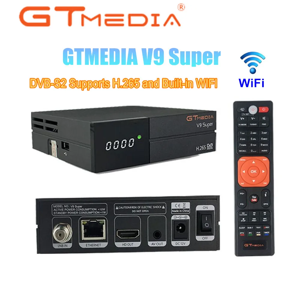 

[Genuine] GTMEDIA V9 Super Satellite Receiver DVB-S2 FULL HD 1080P Support H.265 PowerVu DRE&Biss key Built-in WiFi Set top Box