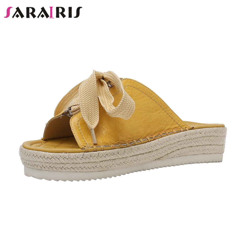 

SARAIRIS 2019 New Fashion Horseskin Summer Slippers Woman Genuine Leather Shoes Slippers Women Casual Shoes Woman Size 34-39