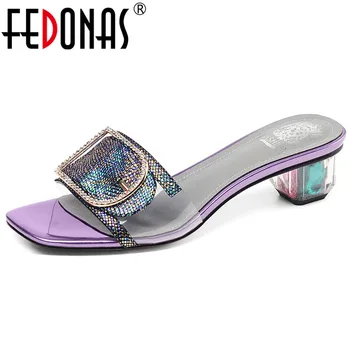 

FEDONAS 2021 Concise Slip on Shallow Women Sandals Mixed Colors Cow Patent Leather Pu Leather Strange Style Party Casual Shoes