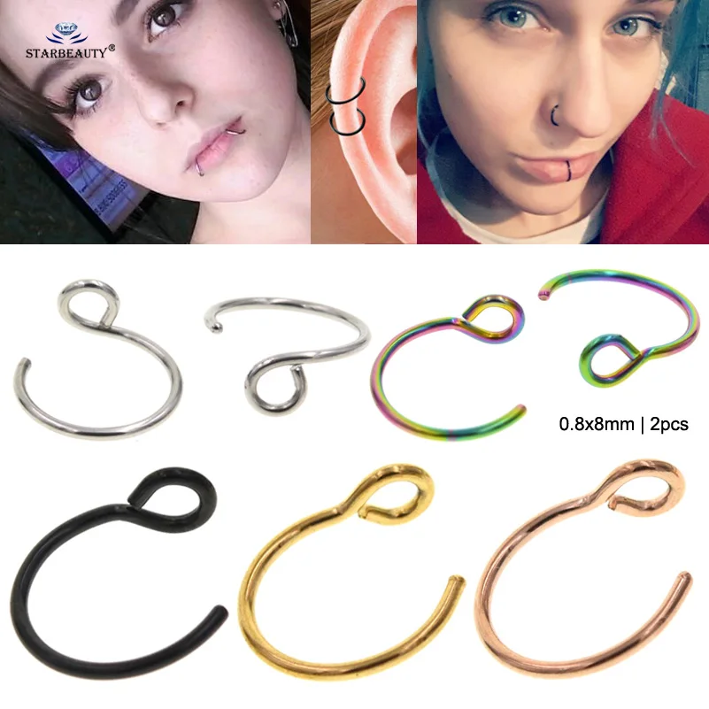 Starbeauty 2 шт./лот 20 г тонкое C искусственное кольцо для носа пирсинг губ завитка