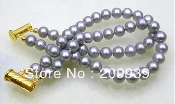 

huij 0087 14k clasp natural9-10mm AAA+ silver gray akoya pearl bracelet magnetic 7.5-8"