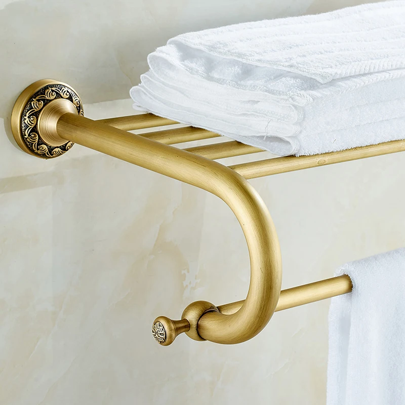 free shipping Copper towel classical bathroom accessories double layer towel rack antique brass wall mounted towel rack 8318F